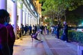 Night shot of street performers doing hip hop dance on the pavement fo connaught place a famous hangout place in the