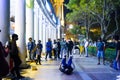 Night shot of street performers doing hip hop dance on the pavement fo connaught place a famous hangout place in the