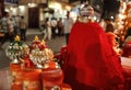 Night shot of Vermillion or kumkum powder sold by street vendor Royalty Free Stock Photo