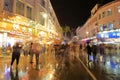 Night sight of zhongshan road in the rain, pedestrian and tourist