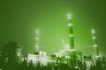 Night sityscape with mosque in the green haze Royalty Free Stock Photo