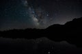 Night sky above lake Madh in National Park Lure, Albania Royalty Free Stock Photo