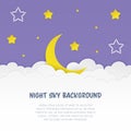 Night sky background with clouds, stars and crescent. Moon with white and yellow stars on the fantasy cloudy background. Royalty Free Stock Photo