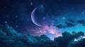 the night sky with backgrounds featuring stars, the moon, and drifting clouds, enhanced by elements sourced from NASA. Royalty Free Stock Photo