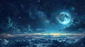 the night sky with backgrounds featuring stars, the moon, and drifting clouds, enhanced by elements sourced from NASA. Royalty Free Stock Photo