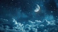 the night sky with backgrounds featuring stars, the moon, and drifting clouds, enhanced by elements sourced from NASA. Royalty Free Stock Photo