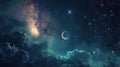 the night sky with backgrounds featuring stars, the moon, and drifting clouds, enhanced by elements sourced from NASA. Royalty Free Stock Photo