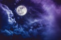 Night sky with bright full moon and cloudy, serenity nature back