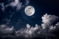 Night sky with bright full moon and cloudy, serenity nature back