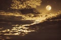 Night sky with bright full moon and dark cloud, serenity nature Royalty Free Stock Photo