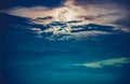 Night sky with bright full moon, serenity nature background. Cross process. Royalty Free Stock Photo