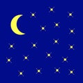 Night sky bright yellow stars and incomplete moon