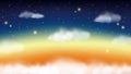 The night sky with clouds and glowing stars. Sunrise. Magical landscape, abstract fabulous pattern. Magic universe