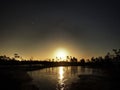 Night sky Moon rise over swamp observing Royalty Free Stock Photo