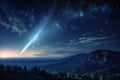 Night Sky with Comet above Mountain Range Royalty Free Stock Photo
