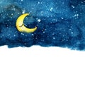 Night sky with Crescent moon face and stars. Royalty Free Stock Photo