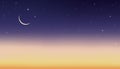 Night Sky with Crescent Moon and Stars Shining, Landscape Dramatic Dark Blue, Purple and OrangeSky, Beautiful  Panoramic view of Royalty Free Stock Photo