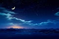 Night sky with crescent moon, stars, and subtle cloud cover Royalty Free Stock Photo