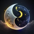 Night sky with crescent moon and stars. Vector illustration EPS10 AI generated