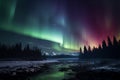 The night sky dances with hues in a beautiful aurora