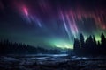 The night sky dances with hues in a beautiful aurora