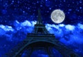 Night sky and Eiffel Tower