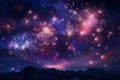 Night sky filled with sparkling fireworks Royalty Free Stock Photo