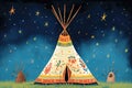 night sky filled with stars above a native american tepee Royalty Free Stock Photo