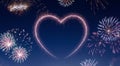 Night sky with fireworks shaped as a heart.series