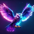 Night sky with flying owl. Vector illustration in neon style on dark background. Generative AI Royalty Free Stock Photo