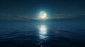 Night sky with full moon with beautiful clouds and reflection in ocean landscape AI generated Royalty Free Stock Photo