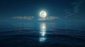 Night sky with full moon with beautiful clouds and reflection on sea AI generated Royalty Free Stock Photo