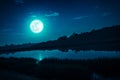 Night sky with full moon and many stars, serenity nature backgro Royalty Free Stock Photo