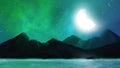 Night sky with full moon over mountains painting. Royalty Free Stock Photo