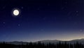 Night Sky with full Moon with Stars Shining and Comet falling, Landscape Dramatic Dark Blue Sky, Beautiful Panoramic view of Dusk Royalty Free Stock Photo