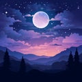 night sky with full moon and stars vector illustration Royalty Free Stock Photo