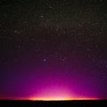 Night Sky Glowing Stars Background Backdrop. Colorful Sky Gradient. Sunset, Sunrise Lights And Colourful Night Starry