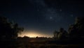 Night sky glows with milky way, a constellation of star trails generated by AI