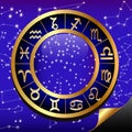 Night sky and gold(en) circle sign zodiac Royalty Free Stock Photo