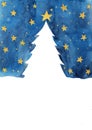 Night sky and gold star watercolorfor decoration on winter season and Chritsmas holiday. Royalty Free Stock Photo