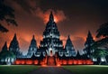 the night sky is lit up by the lights of the prambanan temple Royalty Free Stock Photo