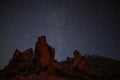 Night sky with lot of shiny stars above Roques de Garcia stone Royalty Free Stock Photo