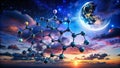 Night Sky and Melatonin Molecule A Double Exposure of the Sleep Hormone and Celestial Beauty Royalty Free Stock Photo