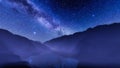 Night sky with milky way galaxy over mountain lake Royalty Free Stock Photo