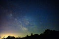 Night sky with milky way galaxy shining trough stars and planets