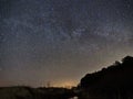 Night sky and milky way stars, Cassiopea Cygnus and Lyra constellation Royalty Free Stock Photo