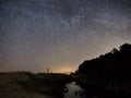 Night sky and milky way stars, Cassiopea Cygnus and Lyra constellation