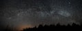 Night sky and milky way stars, Perseus Cassiopea Cygnus and Lyra constellation panorama