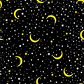 Night sky with moon and cloud Space, Among stars seamless pattern vector ,Design for fashion , fabric, web, wallpaper,wrapping and Royalty Free Stock Photo