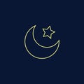 Night sky moon and star on deep blue background flat vector line yellow illustration icon app logo. Islam ramadan eid Royalty Free Stock Photo